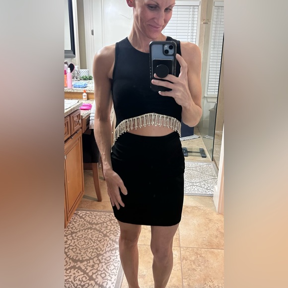 Black Sleeveless Embellished Cut Out Short Dress - Picture 4 of 5